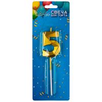 Свеча для торта цифра "5" золотой 107262 /шт/Волшебная страна 