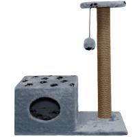 Когтеточка домик с полкой на основании квадратная мех джут серый с игрушкой 37*68*80см/DONBARON Когтеточка домик с полкой на основании квадратная мех джут серый с игрушкой 37*68*80см/DONBARON