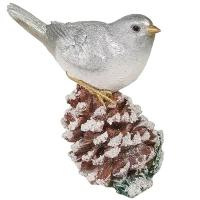 Фигура Птичка на шишке (серебро) L6W11H13см 