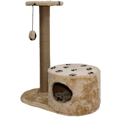Когтеточка домик с полкой на основании круглая мех джут беж с игрушкой 37*68*80см/DONBARON