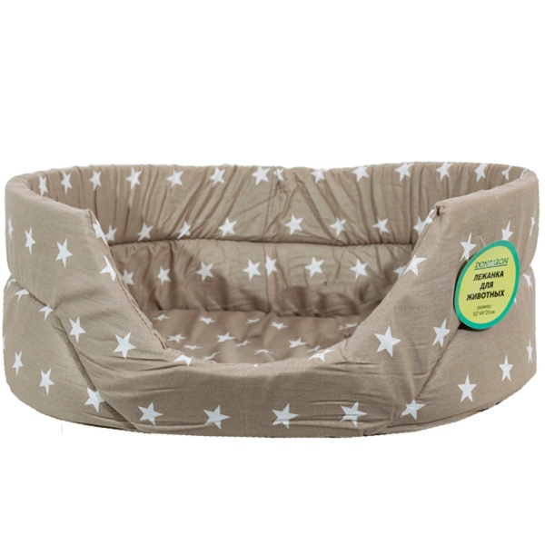 Лежанка овальная стеганая поролон хлопок с подушкой Звёзды МИКС 52*46*20см/DONBARON