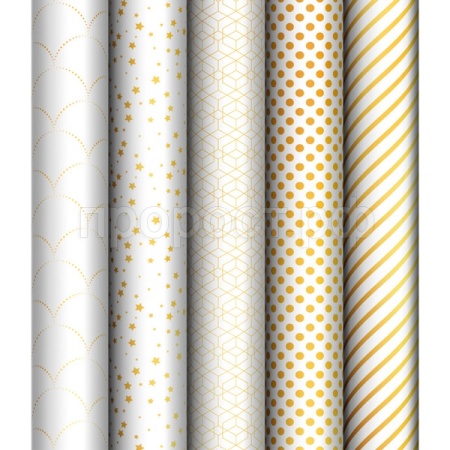 Упаковочная бумага 70*100см "Pattern on white" 80г/м2 глянц. ассорти 5 дизайновMESHU/MS_53492/Рельеф