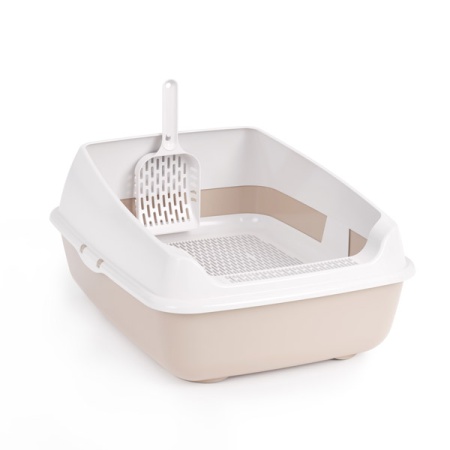 Туалет для кошек глубокий полный комплект с совком бежевый