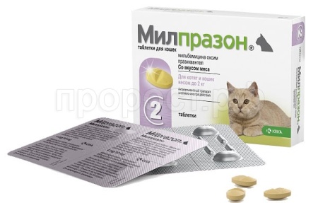 Антигельминтик для кошек и котят до 2кг Милпразон 2*4мг/10мг/646233