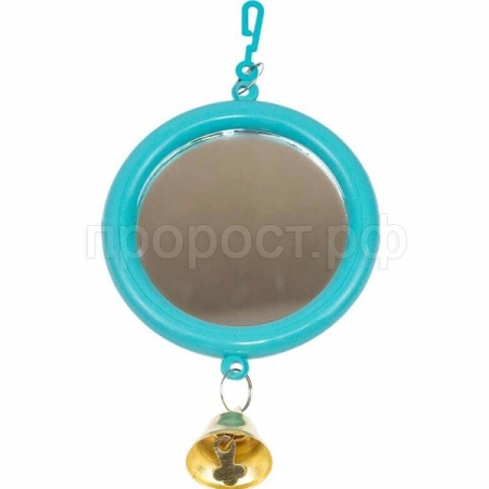 Игрушка д/птиц Zoo-M Зеркало большое с колокольчиком блистер бирюзовое/5014/Дарэлл