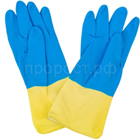 Перчатки хозяйственные латексные опудренные XL прочные желто-синие 87665 /12шт/